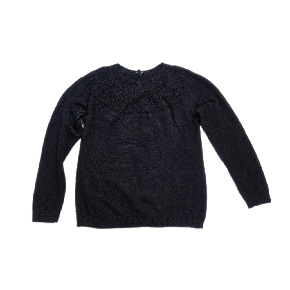 Talbots Sweater Womens L Black Cashmere Blend Yoke Stitch Crewneck Capsule